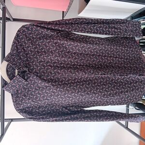 Express Black and Pink Casual Button Down Shirt with Geometric Pattern